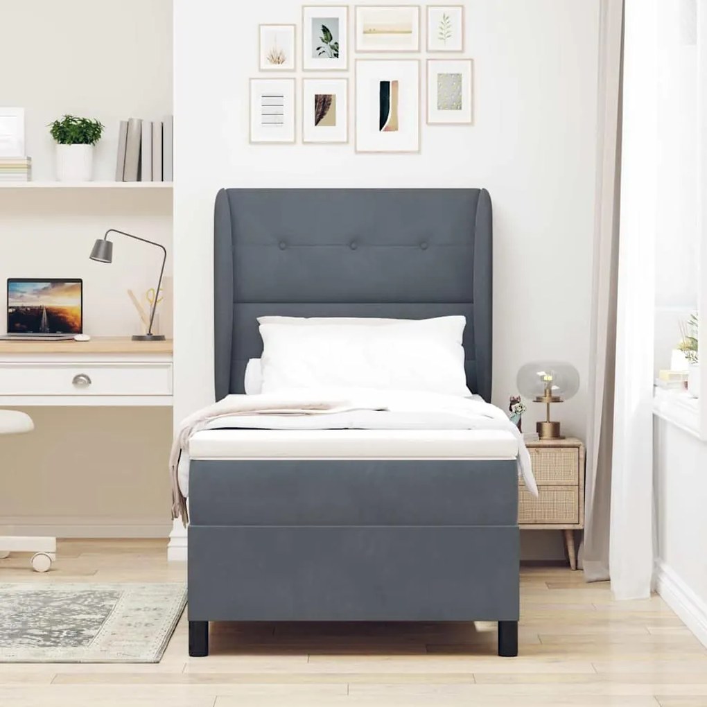 Cama box com colchão cinza escuro 90 x 190 cm em veludo