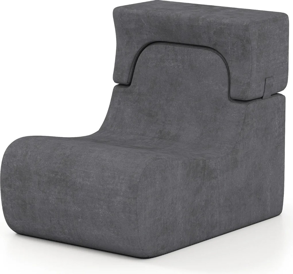 Cadeira de chão para adultos (MESA NÃO INCLUIDA) com apoio de cabeça removível Capa de veludo lavável e enchimento de espuma elástica Cinzenta
