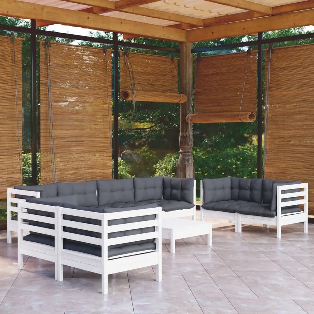 vidaXL 9 pcs conjunto lounge de jardim c/ almofadões pinho maciço