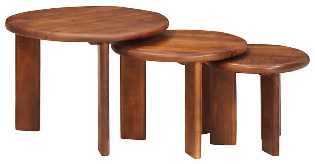 vidaXL Mesas de Café Empilháveis 3 pcs Madeira de manga maciça