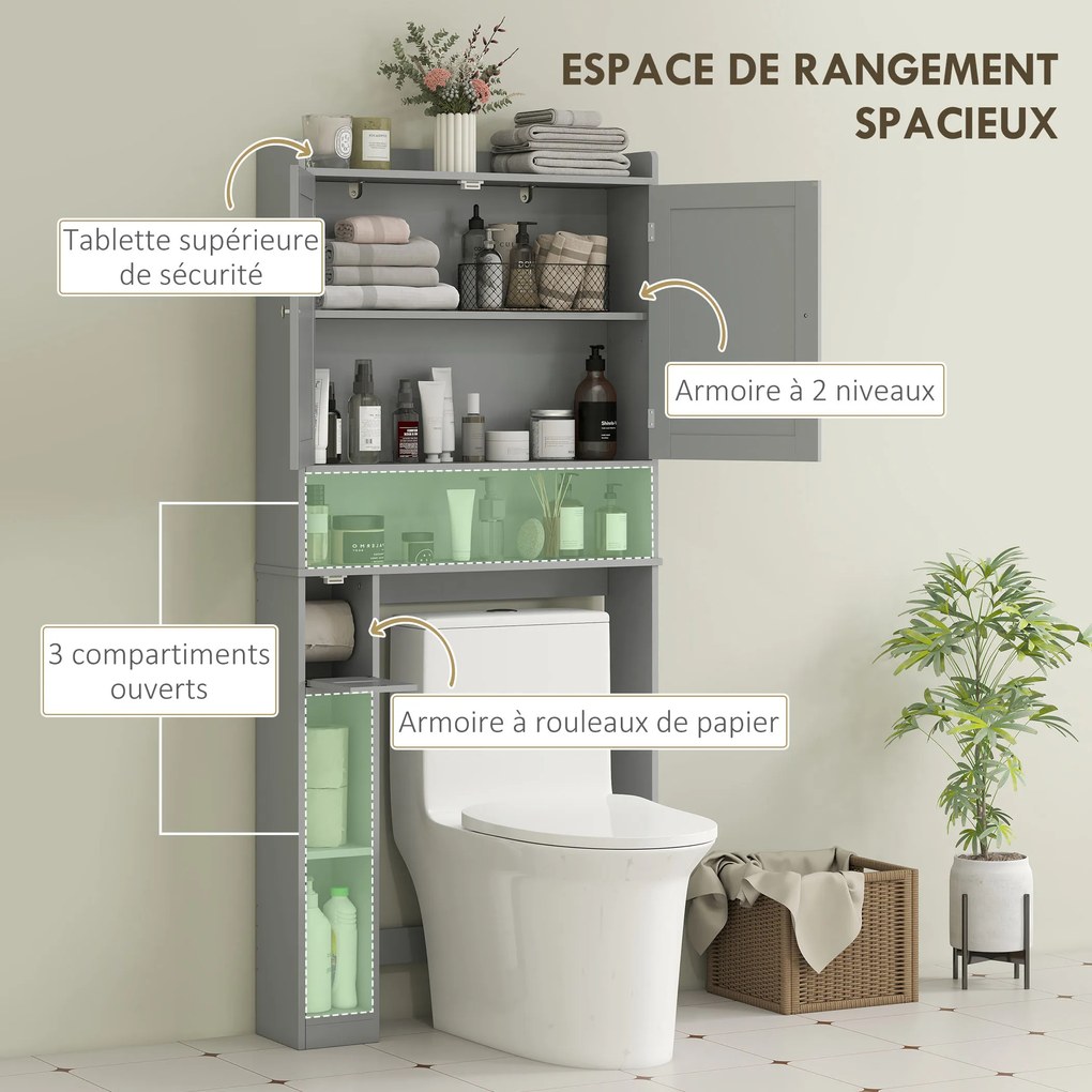 Móvel de casa de banho para colocar sobre o lavatório 80 x 19,5 x 170 cm ou a máquina de lavar roupa, 2 portas, 3 compartimentos, suporte para papel h