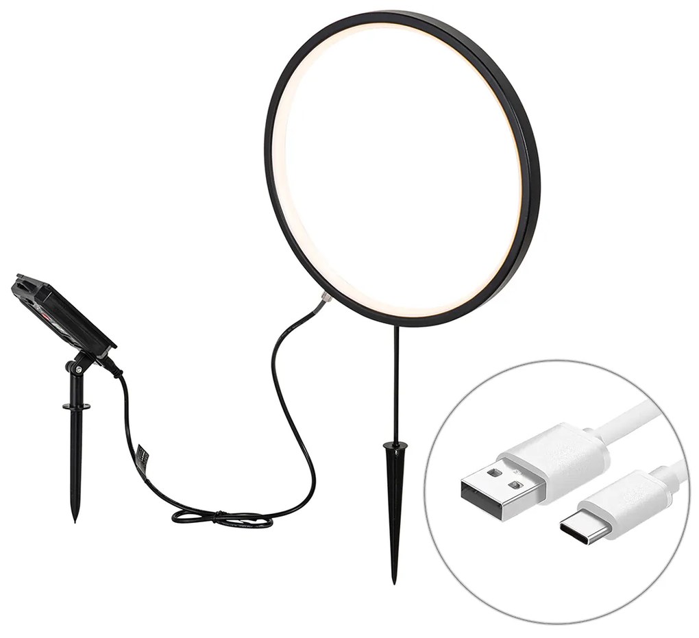 Candeeiro de jardim preto 60 cm com LED recarregável e solar IP65 - Adalind