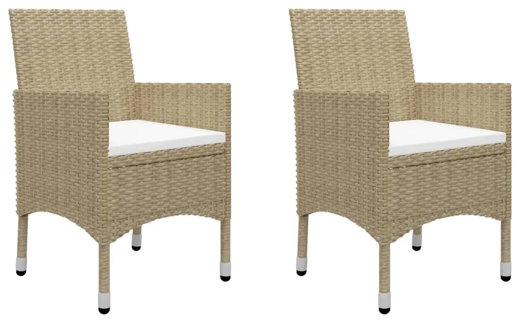 3 pcs conjunto bistrô p/ jardim vime PE e vidro temperado bege