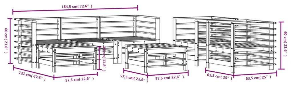 7 pcs conjunto lounge de jardim pinho maciço