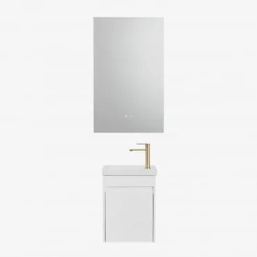 Conjunto De Móvel De Casa De Banho Suspenso Em Madeira Com Lavatório Integrado Narek Branco & Retangular Led E Anti-embaciamento 55x90 Cm Riben & Dour