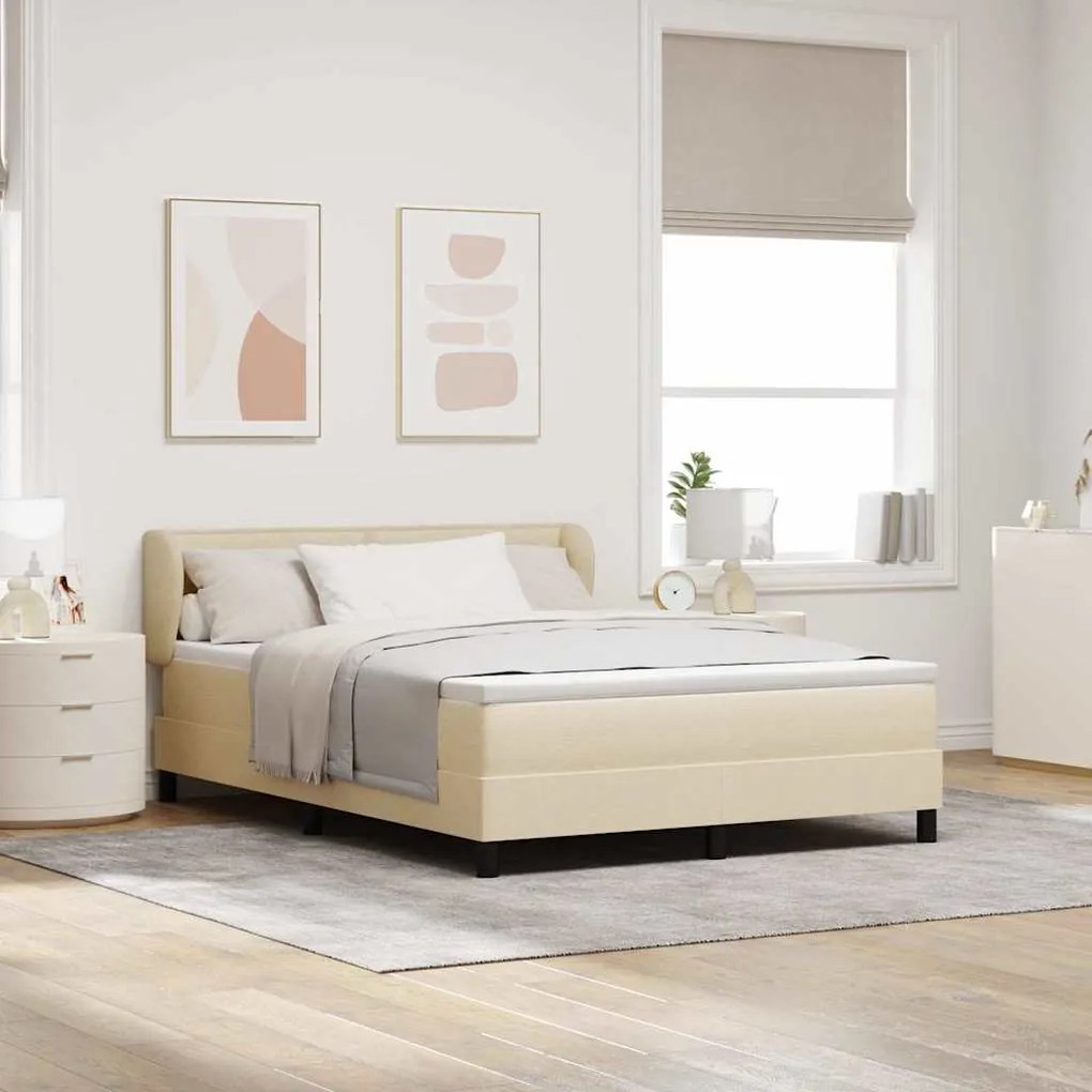 vidaXL Cama Box com colchão com cabeceira Creme 160 x 200 cm tecido