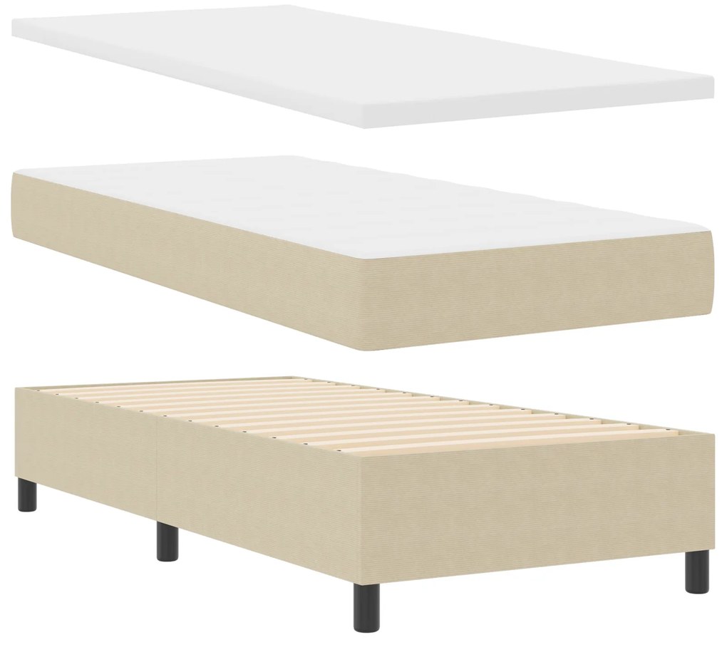 Cama Box Spring com Colchão Bege Clara 80x200 cm Tecido de Corduroy