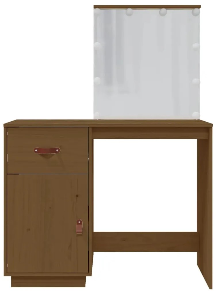 Toucador c/ luzes LED 95x50x133,5 cm pinho maciço castanho mel