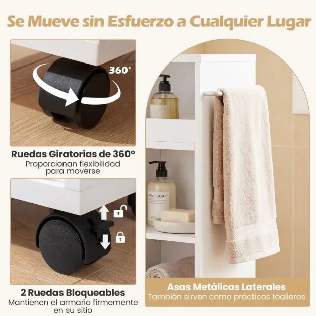 Carrinho de cozinha com rodas 75 x 20 x 72 cm, estreito, com prateleira ajustável e toalheiros, para sala, cozinha ou entrada, branco