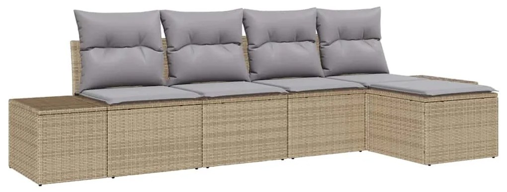 Conjunto de Sofá de Jardim de 5 Peças com Almofadas em Rattan Sintétic