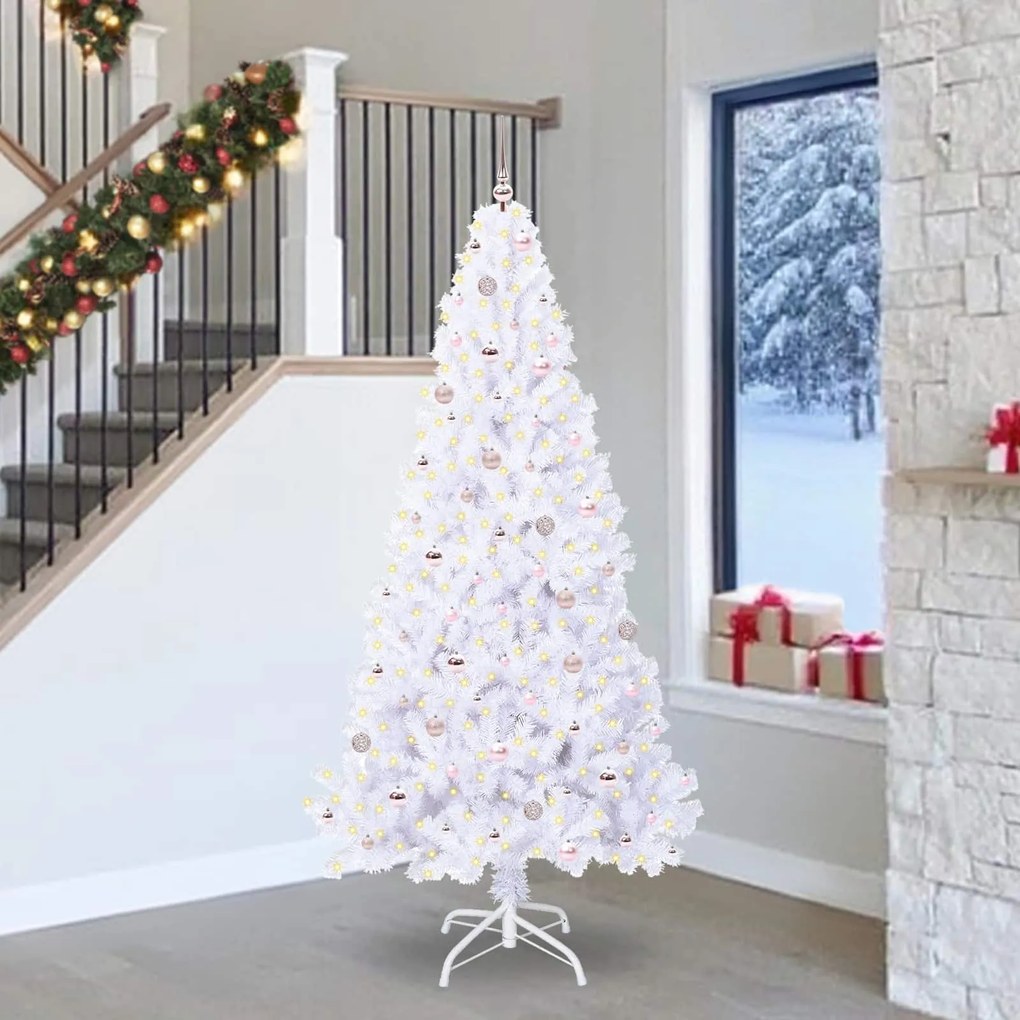 vidaXL Árvore de Natal Artificial com 300 LEDs Branco 240 cm PVC e Aço