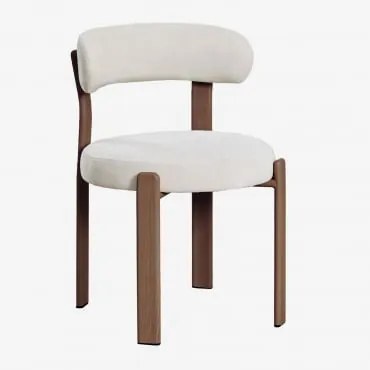 Cadeira De Jantar Estofada E Em Ferro Jolie Castanho Madeira Escura & Chenille Bege Creme - Sklum