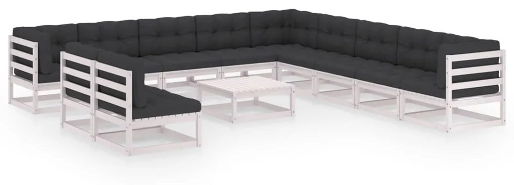 vidaXL 12 pcs conj. lounge de jardim c/ almofadões pinho maciço branco