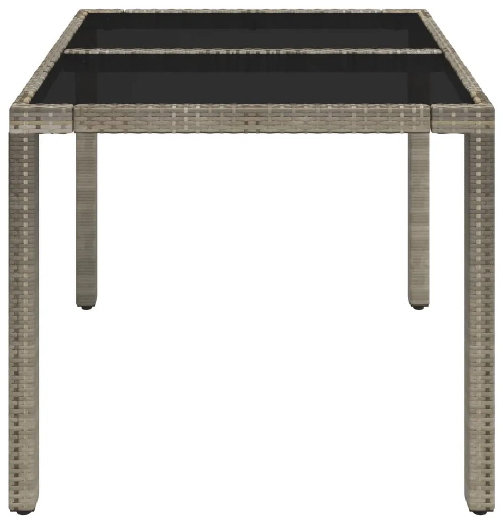 Mesa de jardim com tampo de vidro 90x90x75 cm vime PE cinzento