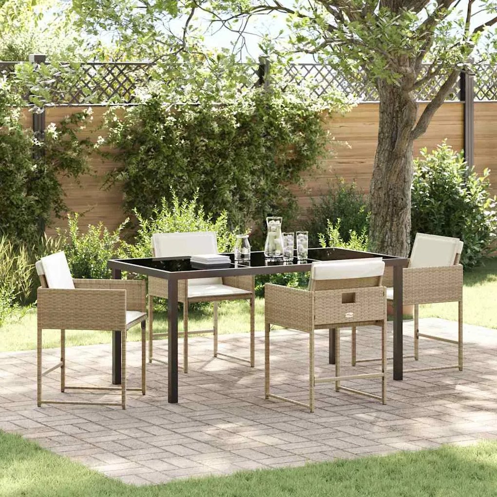 vidaXL Conjunto de Jantar de Jardim 5 Peças com Almofadas Bege em Rattan Sintético