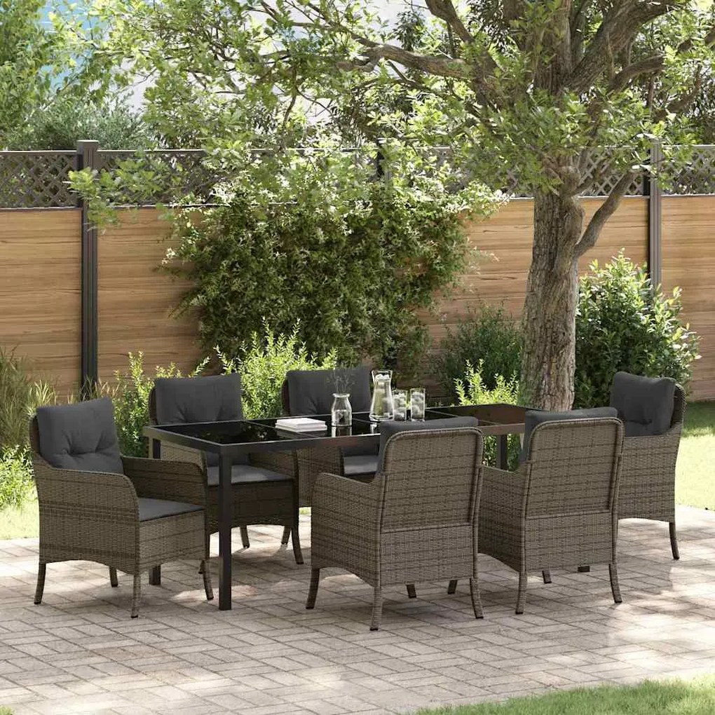 vidaXL Conjunto de Jantar de Jardim de 7 Peças com Almofadas Cinza Vime Poliéster