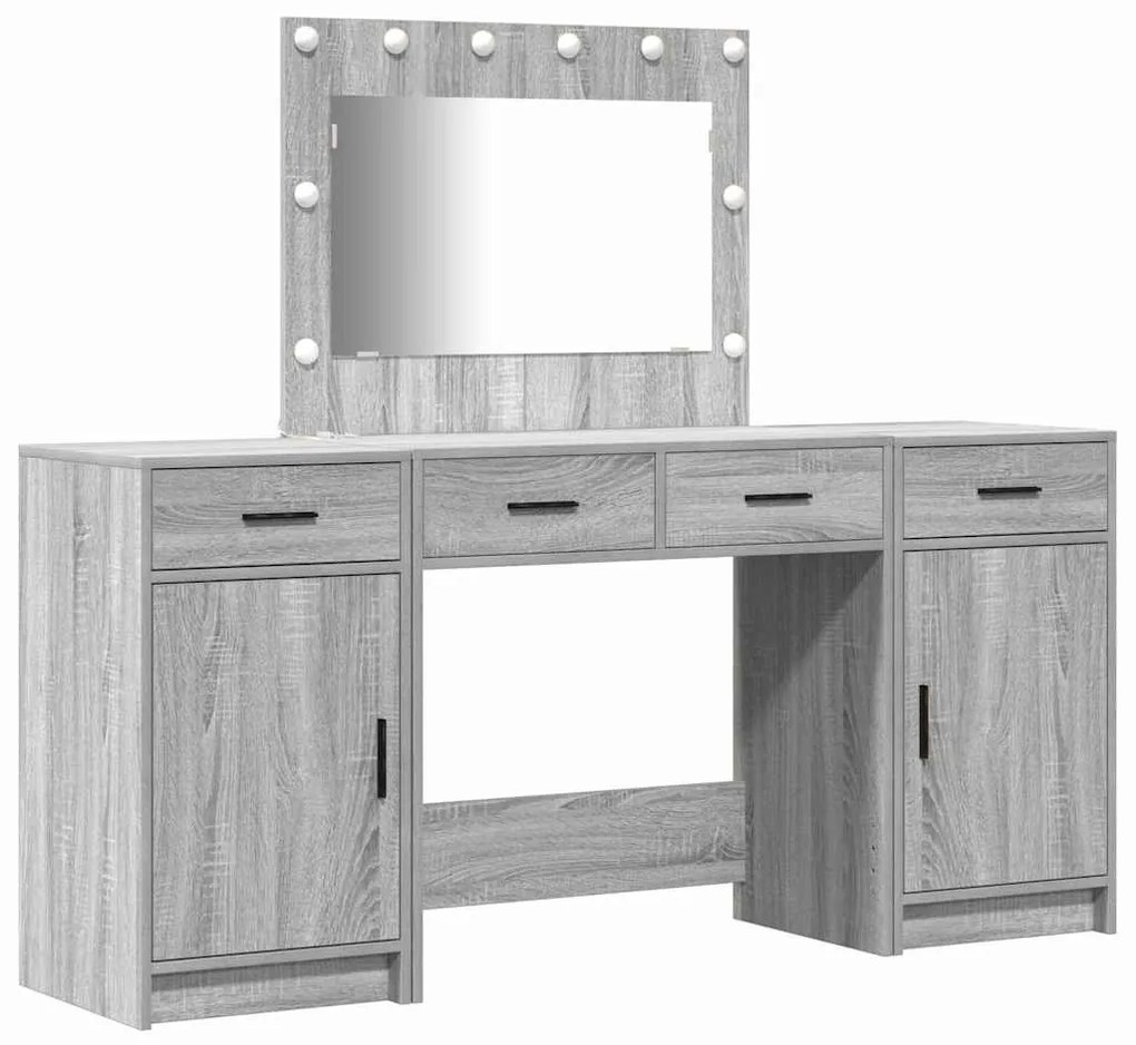 Conjunto de Toucador de 3 Peças com LED Cinza Sonoma Madeira Engenhari