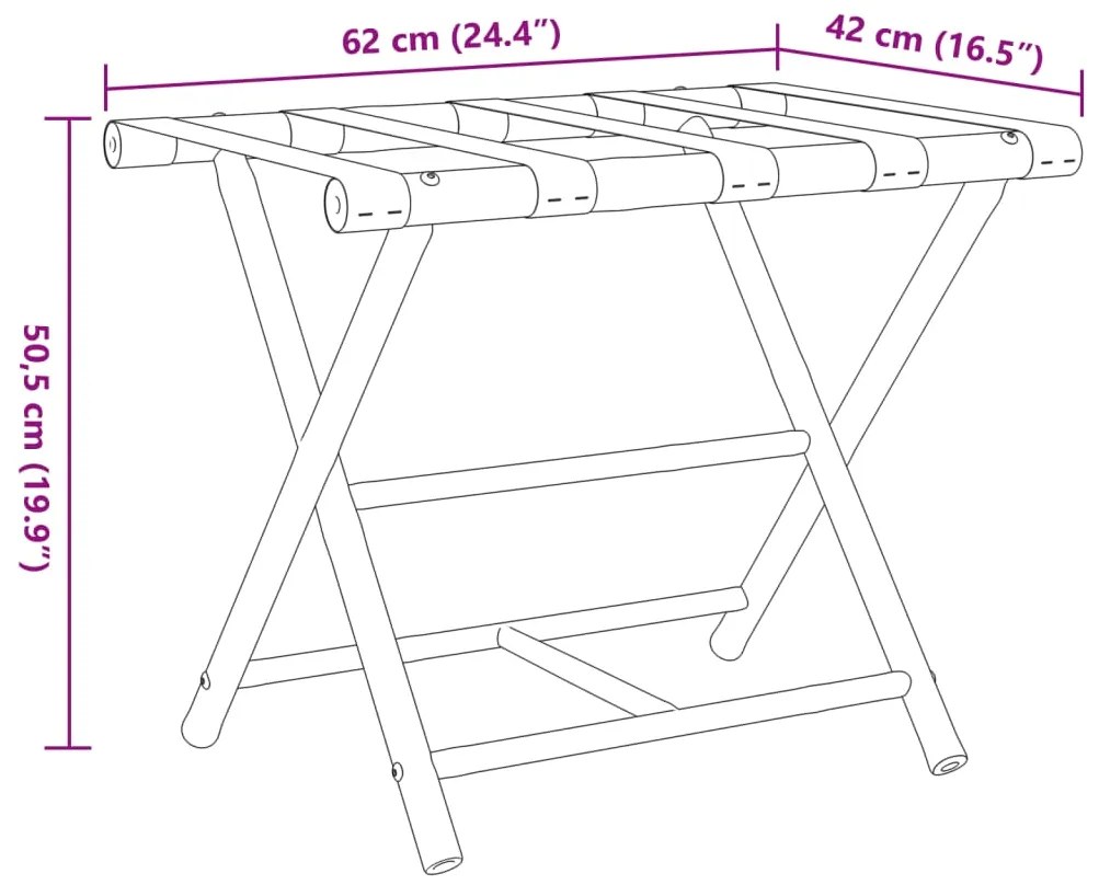 Suporte de bagagem dobrável 62x42x50,5 cm bambu