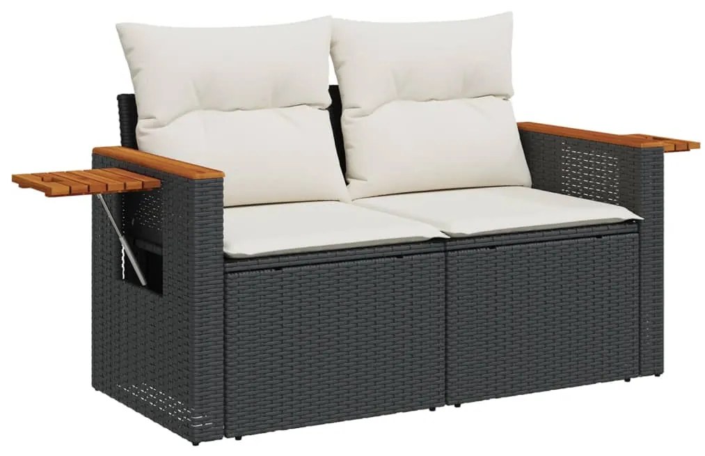 9 pcs conjunto de sofás p/ jardim c/ almofadões vime PE preto