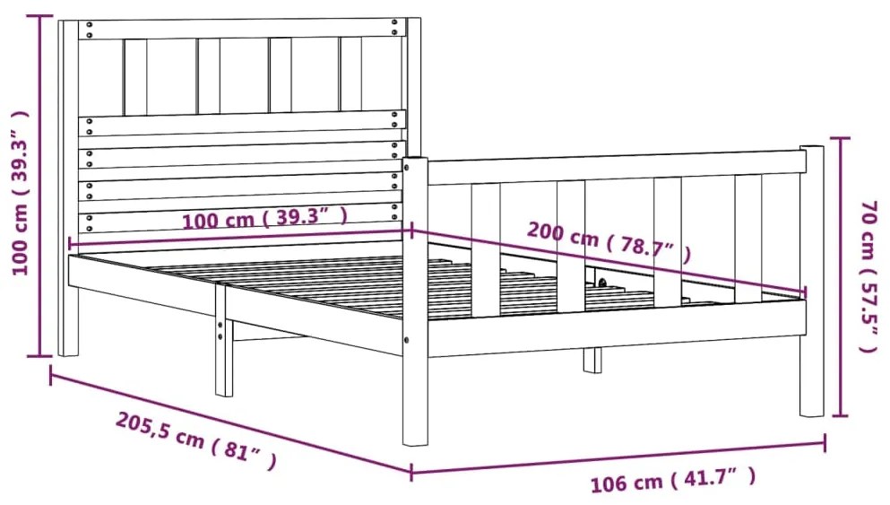 Estrutura de cama 100x200 cm madeira maciça preto