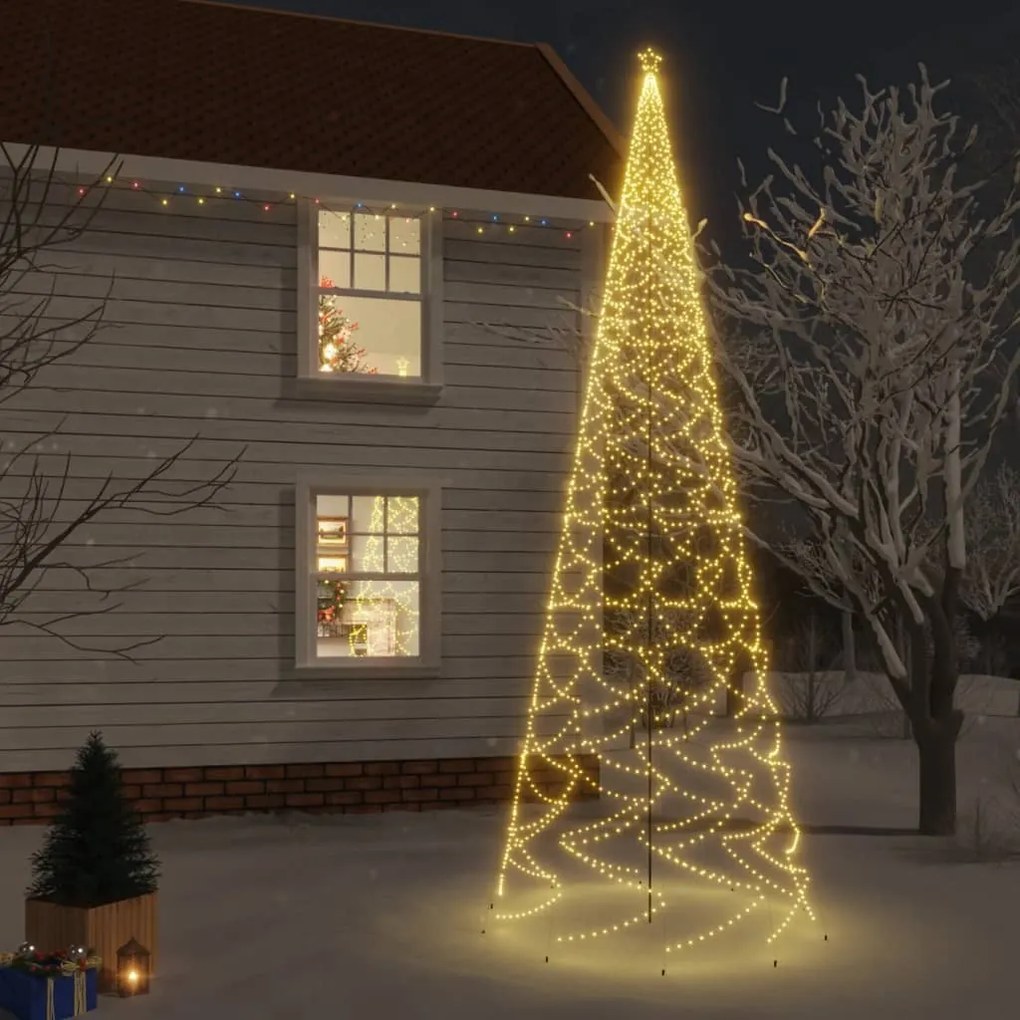 vidaXL Árvore de Natal com espigão 3000 luzes LED 800 cm branco quente