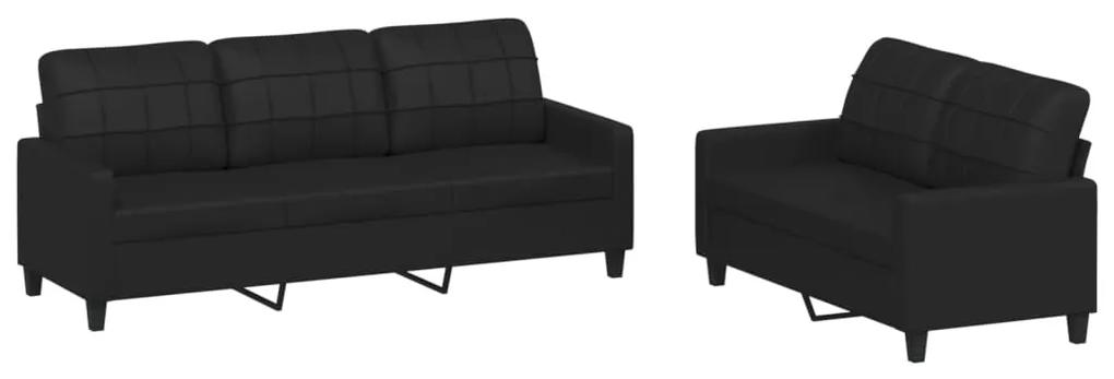 2 pcs conjunto de sofás com almofadões couro artificial preto