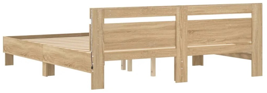 Estrutura cama c/ cabeceira/luzes LED 160x200cm carvalho sonoma
