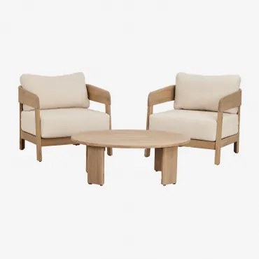 Conjunto De Sala Com 2 Poltronas E Mesa De Centro Em Madeira De Acácia Uleno Marrom Acácia Claro - Sklum