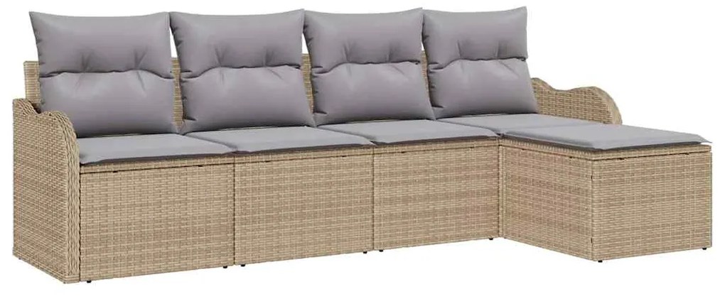 Conjunto de Sofá de Jardim de 5 Peças com Almofadas Beje Vime