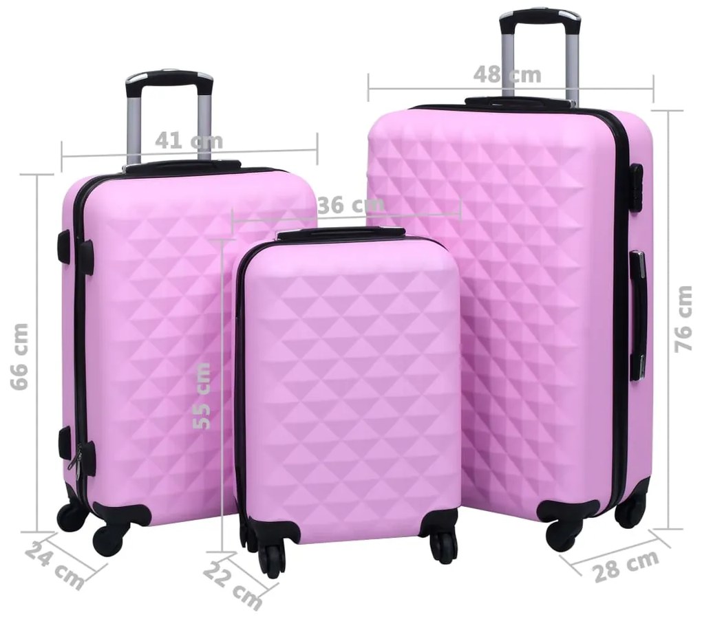 Conjunto de tróleis estojo rígido 3 pcs ABS rosa