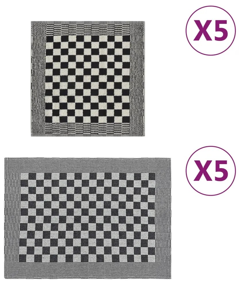 Conjunto de panos de cozinha 10 pcs algodão preto e branco