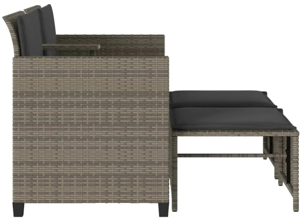 Sofá de jardim de 2 lugares com mesa e bancos vime PE cinzento