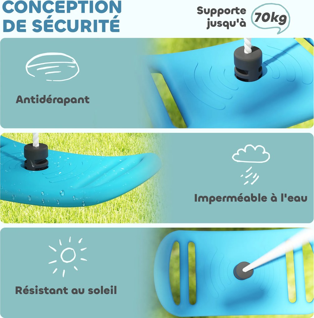 Baloiço infantil para interior e exterior com corda ajustável, mosquetão, carga máxima de 70 kg, azul