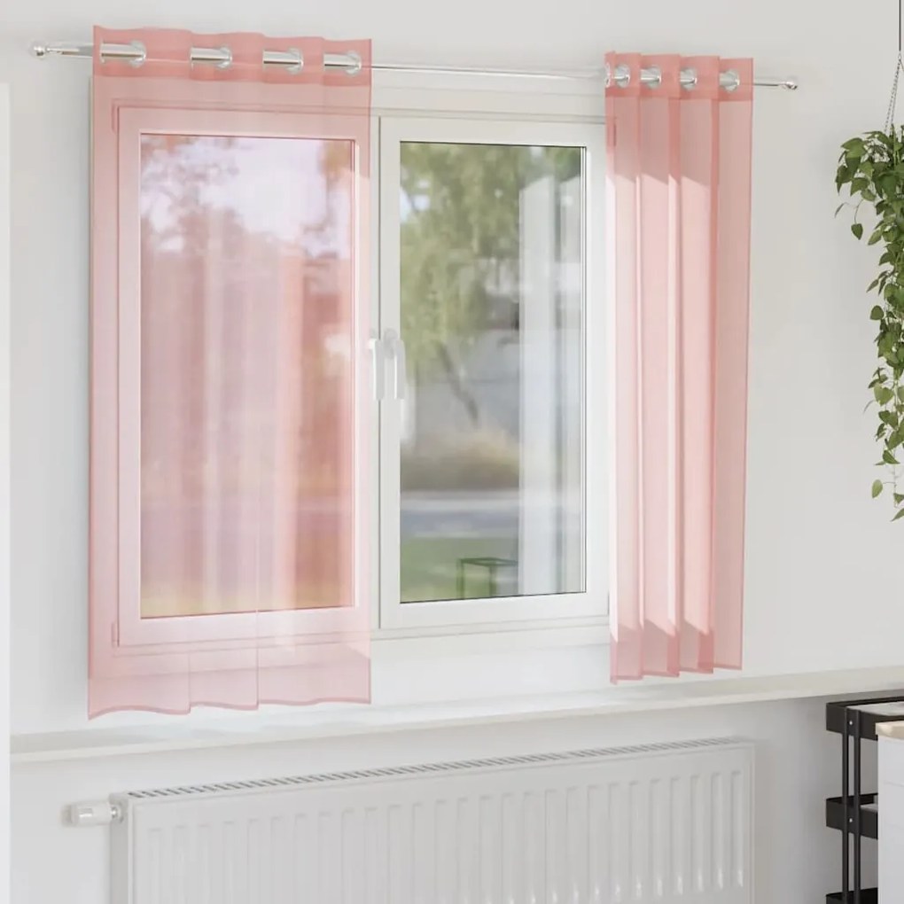 Cortinas de voile com ilhós 2 pcs rosa 140x140 cm