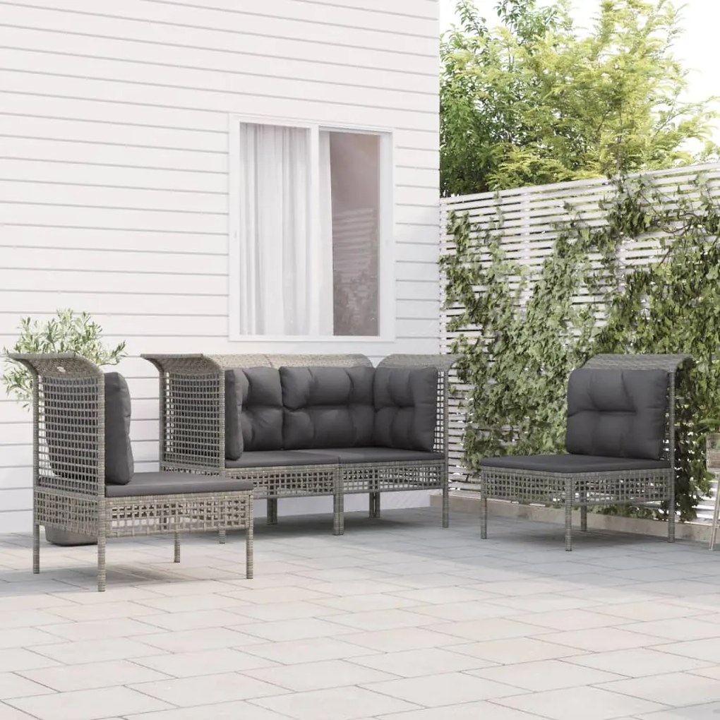 vidaXL 4 pcs conjunto lounge de jardim c/ almofadões vime PE cinzento