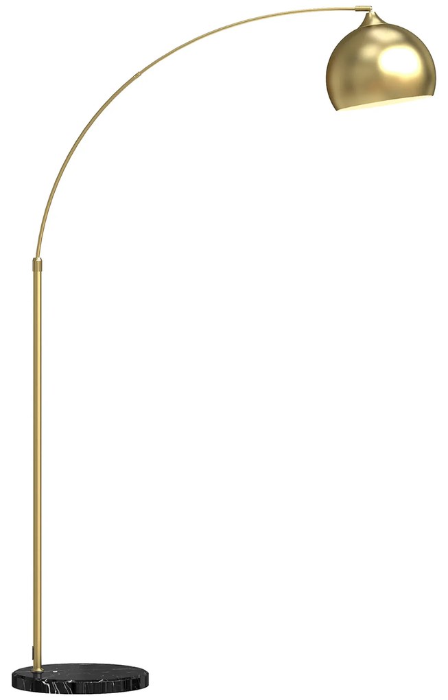 HOMCOM Candeeiro de Pé em Forma de Arco com Altura e Comprimento Ajustáveis Candeeiro de Leitura para Lâmpadas E27 Potência Máxima 40W com Interruptor de Pé 110-115x30x170-180 cm Dourado e Preto