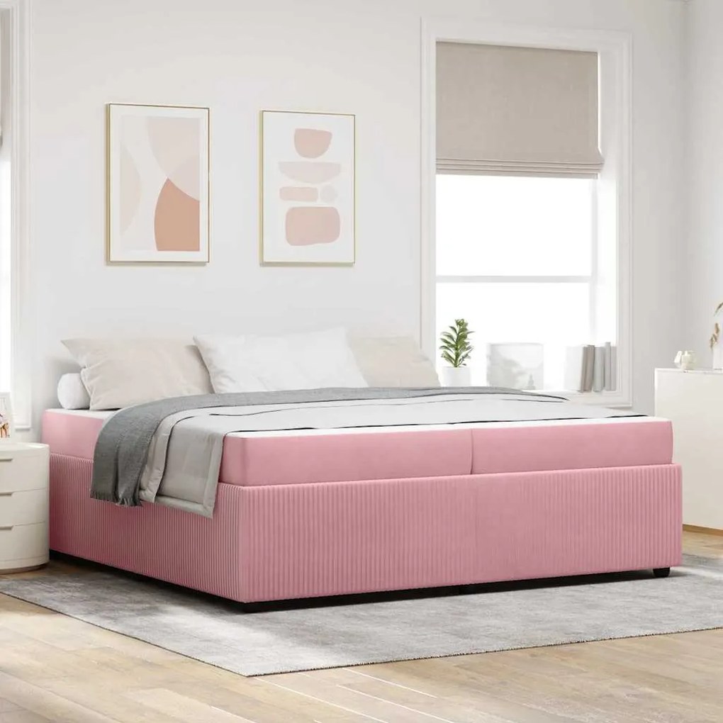 vidaXL Estrutura de cama com colchão Rosa 200 x 200 cm Veludo