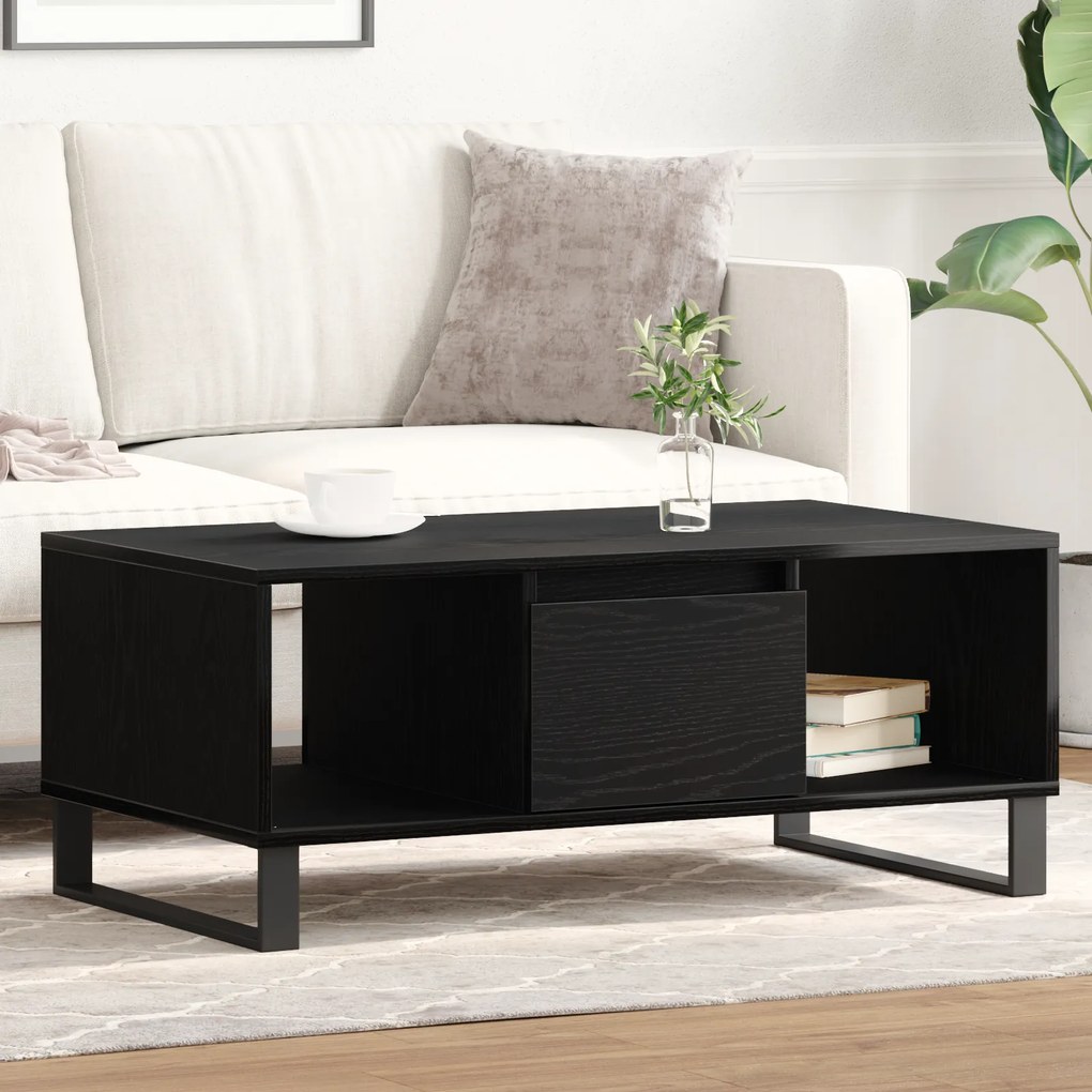Mesa de Centro vidaXL Preto Carvalho 90x50x36,5 cm Madeira Revestida