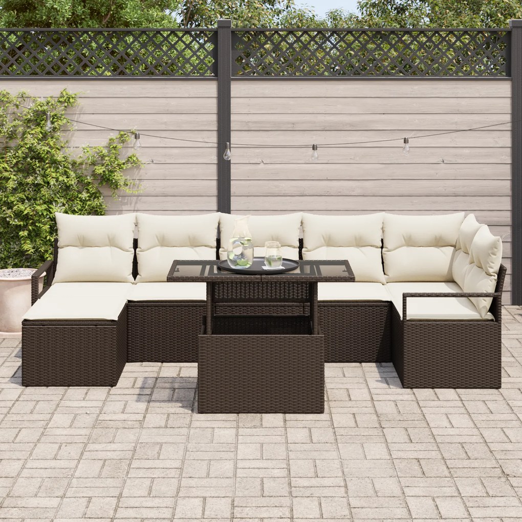Conjunto de Sofá para o Jardim de 8 Peças com Almofadas Castanho Ratta