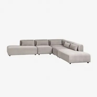 Sofá Modular De Canto Em L De 5 Peças Com Duplo Divã Fogler Bombazina Cinzento Toupeira Claro - Sklum
