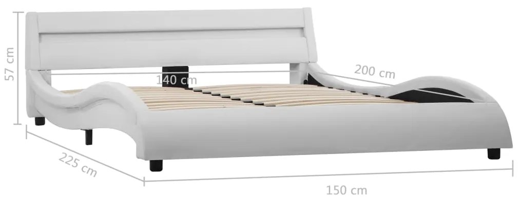 Estrutura de cama com LED 140x200 cm couro artificial branco