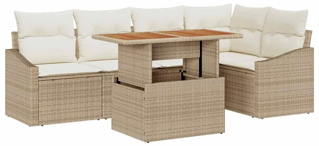 Conjunto de jantar de jardim de 6 peças com almofadas bege em rattan s