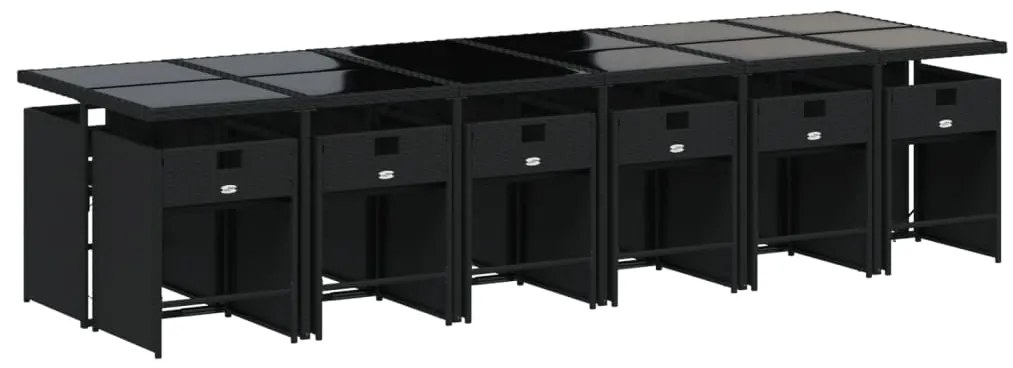 13 pcs conjunto de jantar p/jardim com almofadões vime PE preto