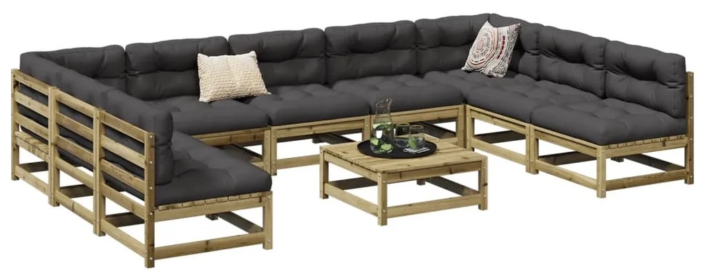 vidaXL 10 pcs conjunto sofás de jardim madeira de pinho impregnada