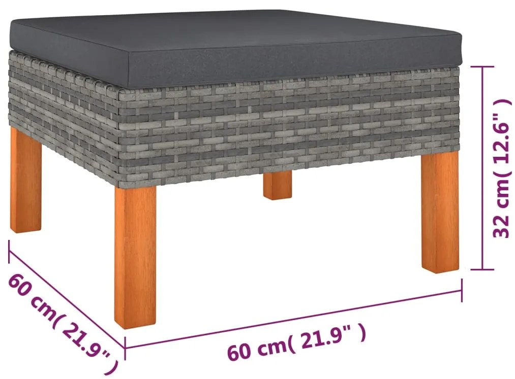 9 pcs conjunto lounge de jardim c/ almofadões vime PE cinzento