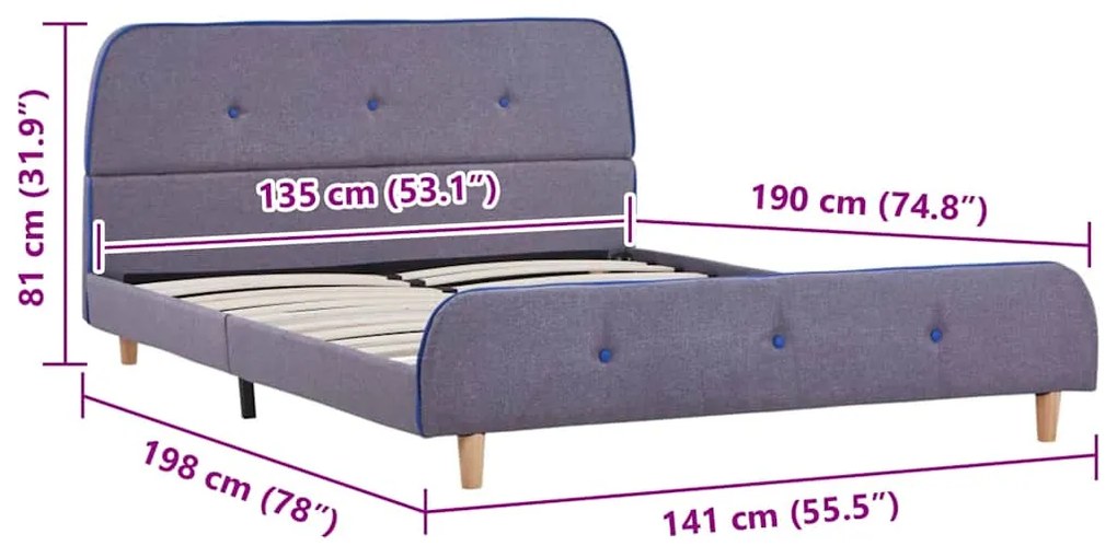 Estrutura de cama sem colchão 135x190 cm tecido cinzento-claro