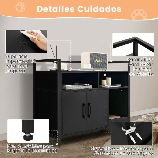 Caixa de areia oculta para gatos com portas de cartão para arranhar Armário de limpeza para animais de estimação com Estante 89 x 45 x 74,5 cm Preto