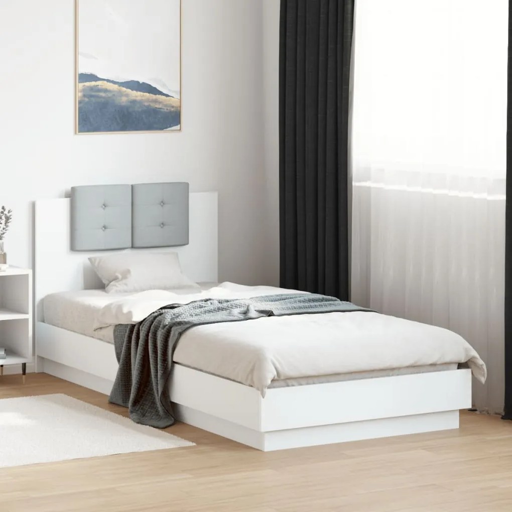 Estrutura de cama com cabeceira e luzes LED 90x200 cm branco