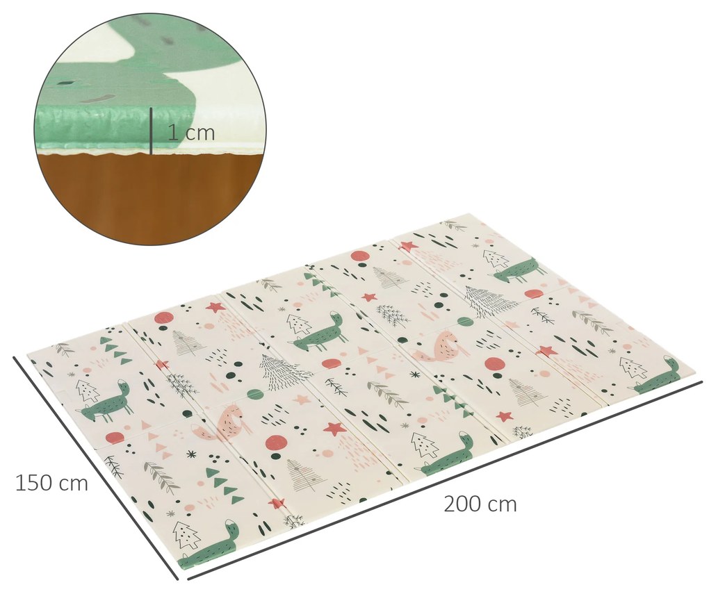 HOMCOM Tapete Infantil Dobrável Acolchoado com 2 Faces Tapete de Jogos para Bebé Reversível Impermeável Antiderrapante com Ampla Superfície 200x150cm Multicor