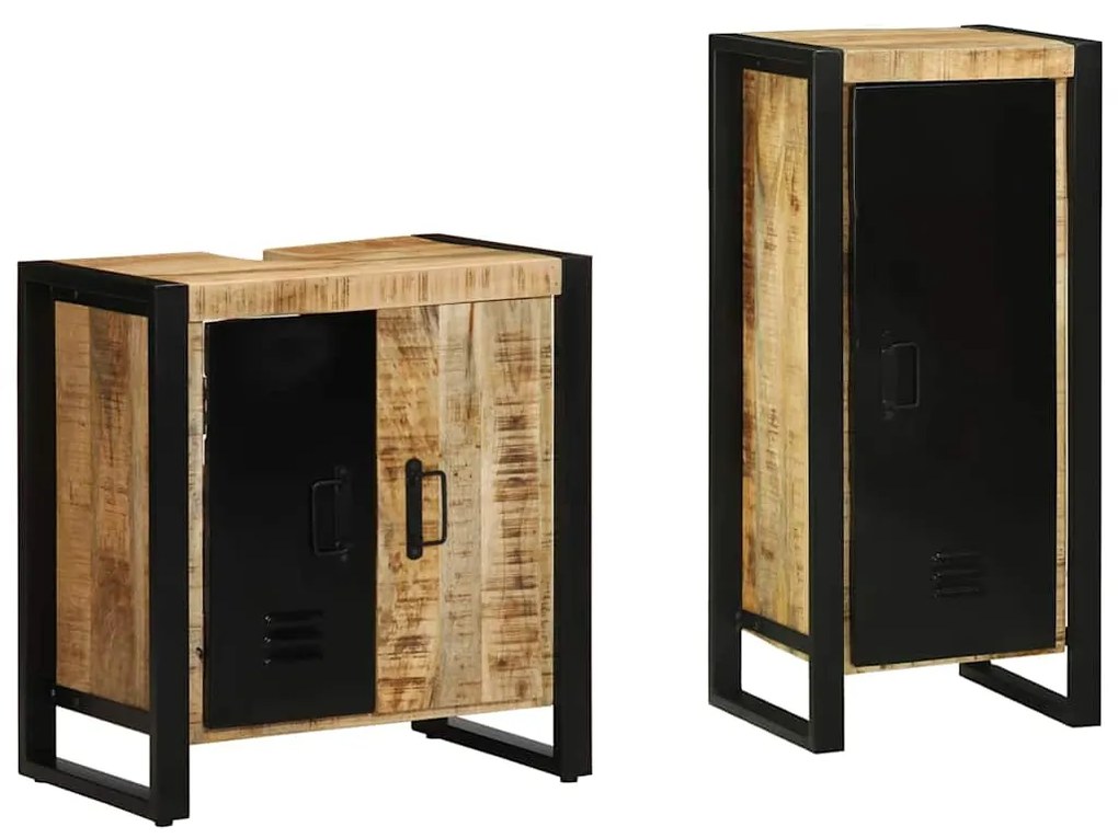 Conjunto de Móveis para Banheiro 2 pcs Madeira de manga maciça